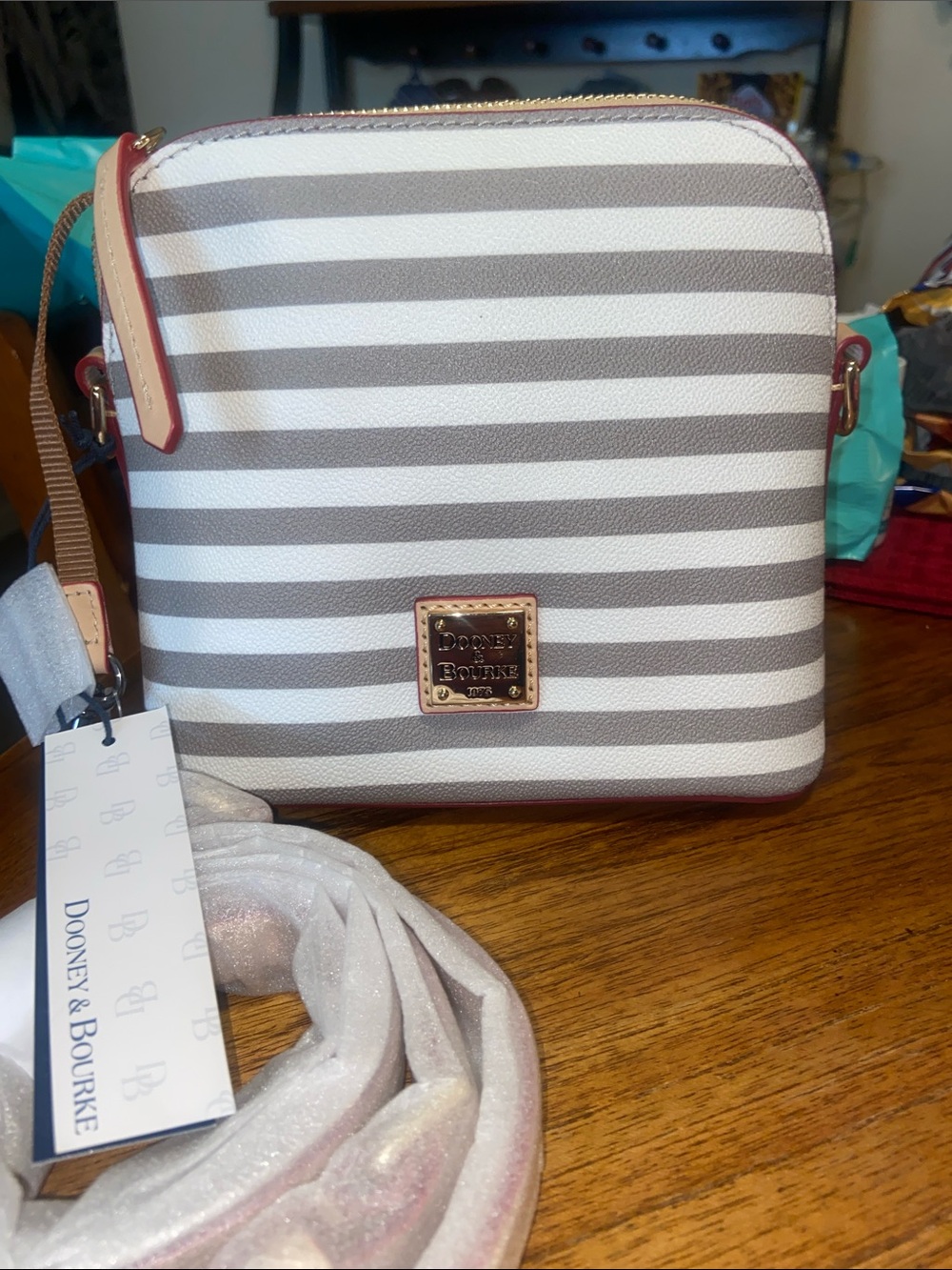 Dooney & Bourke Skipper Gray and White Striped crossbody